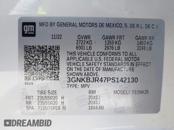 ✅ 2023 Chevrolet Blazer LT • VIN: 3GNKBJR47PS142130 • Lot: 42816017. Listed on IAAI with 29,633 mi. Free auction sales archive from the USA and detailed vehicle history report at DreamBid. Image 9.