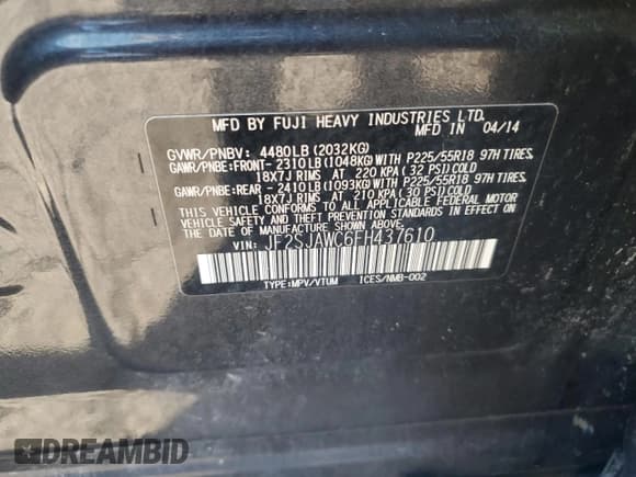 ✅ 2015 Subaru Forester Touring • VIN: JF2SJAWC6FH437610 • Lot: 85389825. Listed on Copart with 117,338 mi. Free auction sales archive from the USA and detailed vehicle history report at DreamBid. Image 12.