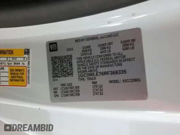 ✅ 2024 Chevrolet Silverado 2500HD Work Truck • VIN: 1GC0WLE76RF366335 • Лот: 92119615. Опубликован ранее на Copart с пробегом 9 370 миль. Бесплатный доступ к архиву аукционных продаж из США и подробный отчёт об истории автомобиля на DreamBid. Изображение 12.