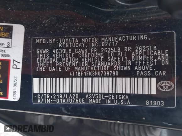 2017 Toyota Camry XLE z VIN 4T1BF1FK3HU739790, wystawiony jako IAAI lot #43380795 z przebiegiem 98 023 mil mil oraz . Historia ofert i sprzedaży dostępna na DreamBid. Obrazek 9.