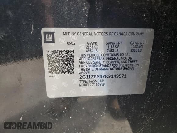 ✅ 2019 Chevrolet Impala LT • VIN: 2G11Z5S37K9149571 • Лот: 68634904. Опубликован ранее на Copart с пробегом Не указан. Бесплатный доступ к архиву аукционных продаж из США и подробный отчёт об истории автомобиля на DreamBid. Изображение 12.