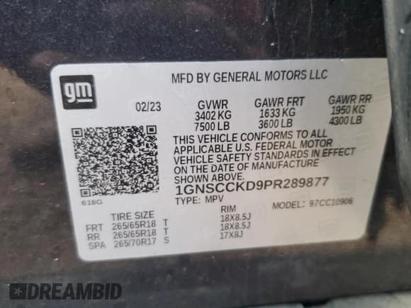 ✅ 2023 Chevrolet Suburban LT • VIN: 1GNSCCKD9PR289877 • Лот: 89849575. Опубликован ранее на Copart с пробегом 74 284 миль. Бесплатный доступ к архиву аукционных продаж из США и подробный отчёт об истории автомобиля на DreamBid. Изображение 14.