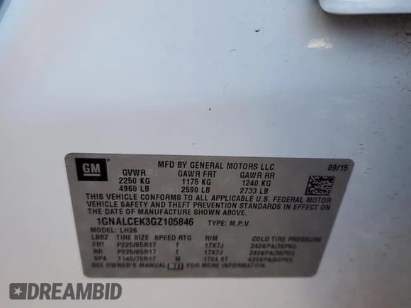 ✅ 2016 Chevrolet Equinox LT • VIN: 1GNALCEK3GZ105846 • Лот: 82256425. Опубликован ранее на Copart с пробегом 95 533 миль. Бесплатный доступ к архиву аукционных продаж из США и подробный отчёт об истории автомобиля на DreamBid. Изображение 13.