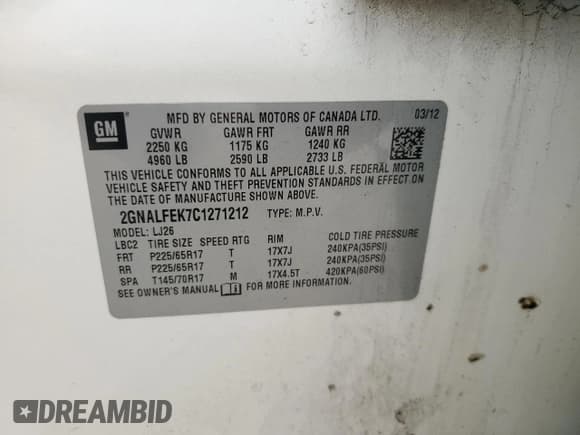✅ 2012 Chevrolet Equinox LTZ • VIN: 2GNALFEK7C1271212 • Лот: 61627864. Опубликован ранее на Copart с пробегом 215 483 миль. Бесплатный доступ к архиву аукционных продаж из США и подробный отчёт об истории автомобиля на DreamBid. Изображение 14.