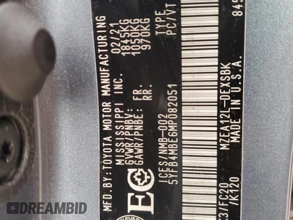 ✅ 2021 Toyota Corolla XLE • VIN: 5YFB4MBE6MP082051 • Лот: 68219565. Опубликован ранее на Copart с пробегом 60 790 миль. Бесплатный доступ к архиву аукционных продаж из США и подробный отчёт об истории автомобиля на DreamBid. Изображение 13.