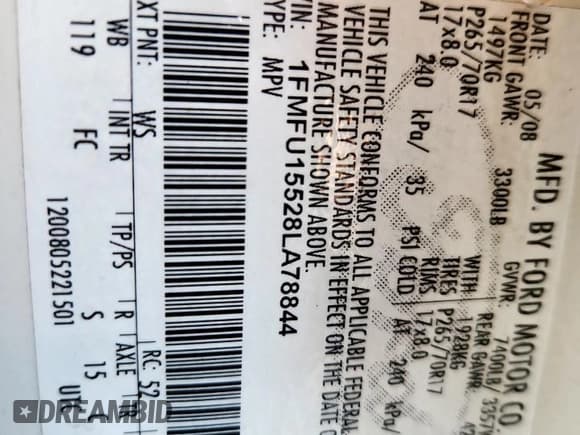 ✅ 2008 Ford Expedition SSV • VIN: 1FMFU15528LA78844 • Lot: 91069365. Listed on Copart with 263,779 mi. Free auction sales archive from the USA and detailed vehicle history report at DreamBid. Image 13.