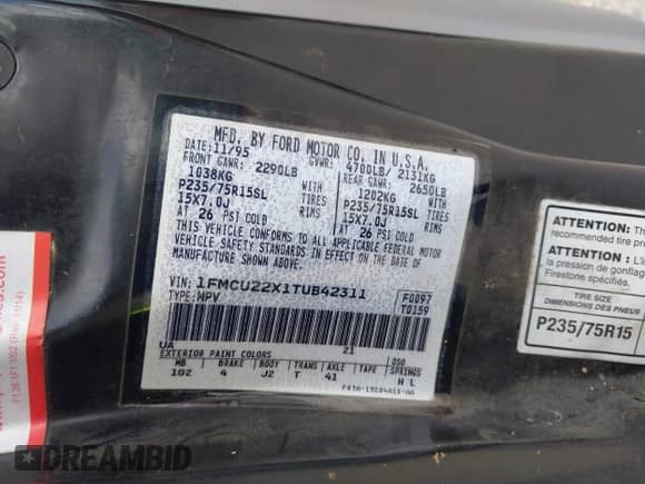 1996 Ford Explorer Eddie Bauer z VIN 1FMCU22X1TUB42311, wystawiony jako IAAI lot #42252430 z przebiegiem 161 434 mil mil oraz . Historia ofert i sprzedaży dostępna na DreamBid. Obrazek 9.