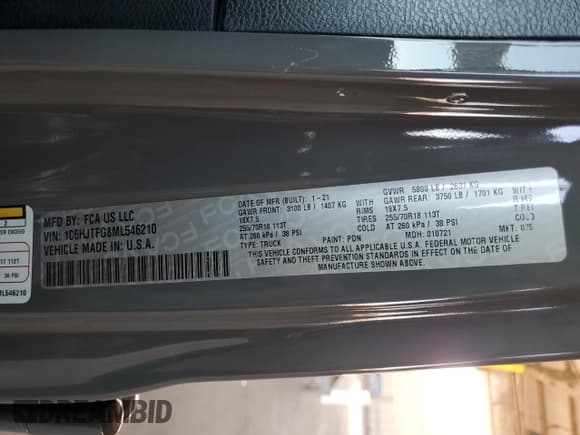 ✅ 2021 Jeep Gladiator Overland • VIN: 1C6HJTFG8ML546210 • Lot: 66041955. Listed on Copart with 45,937 mi. Free auction sales archive from the USA and detailed vehicle history report at DreamBid. Image 12.