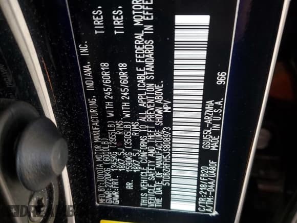 ✅ 2018 Toyota Highlander LE Plus • VIN: 5TDBZRFH5JS808973 • Lot: 84258645. Listed on Copart with 63,587 mi. Free auction sales archive from the USA and detailed vehicle history report at DreamBid. Image 14.