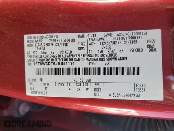 ✅ 2018 Ford F-350 XL • VIN: 1FT8W3DT6JEB51114 • Lot: 56500315. Wystawiony na Copart z przebiegiem 212 324 mil. Bezpłatny archiwum sprzedaży aukcyjnych z USA i szczegółowy raport historii pojazdu na DreamBid. Zdjęcie 13.