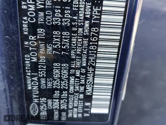 ✅ 2017 Hyundai Santa Fe SE • VIN: KM8SM4HF2HU181678 • Лот: 90695935. Опубликован ранее на Copart с пробегом 187 665 миль. Бесплатный доступ к архиву аукционных продаж из США и подробный отчёт об истории автомобиля на DreamBid. Изображение 13.