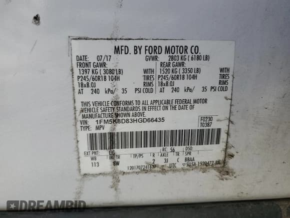 ✅ 2017 Ford Explorer XLT • VIN: 1FM5K8D83HGD66435 • Lot: 52509285. Wystawiony na Copart z przebiegiem 175 833 mil. Bezpłatny archiwum sprzedaży aukcyjnych z USA i szczegółowy raport historii pojazdu na DreamBid. Zdjęcie 14.