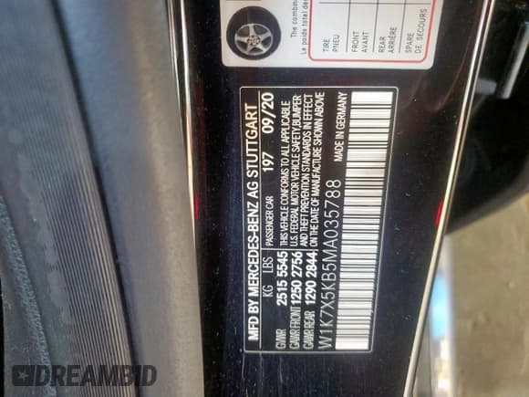 ✅ 2021 Mercedes-Benz AMG GT 43 • VIN: W1K7X5KB5MA035788 • Lot: 80411745. Listed on Copart with 63,538 mi. Free auction sales archive from the USA and detailed vehicle history report at DreamBid. Image 13.