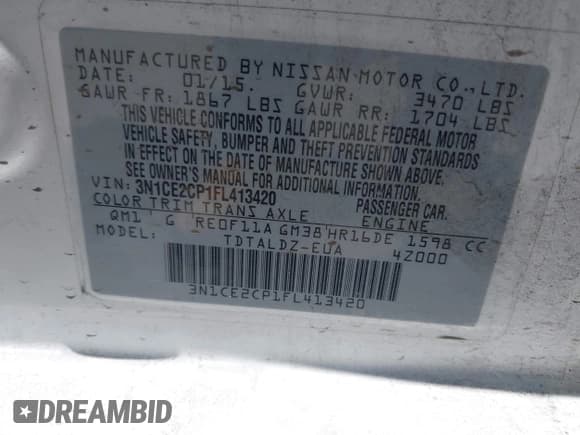 ✅ 2015 Nissan Note S • VIN: 3N1CE2CP1FL413420 • Лот: 42722450. Опубликован ранее на IAAI с пробегом 141 427 миль. Бесплатный доступ к архиву аукционных продаж из США и подробный отчёт об истории автомобиля на DreamBid. Изображение 9.