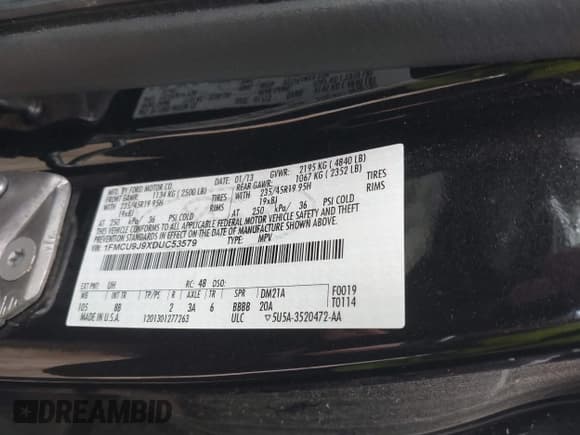 ✅ 2013 Ford Escape Titanium • VIN: 1FMCU9J9XDUC53579 • Lot: 42166603. Listed on IAAI with 112,736 mi. Free auction sales archive from the USA and detailed vehicle history report at DreamBid. Image 9.