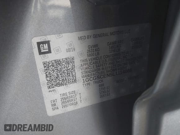 ✅ 2020 Chevrolet Colorado 2WD LT • VIN: 1GCGSCEN5L1114069 • Lot: 41704677. Listed on IAAI with 63,256 mi. Free auction sales archive from the USA and detailed vehicle history report at DreamBid. Image 9.