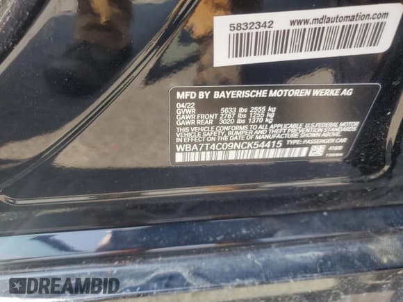 ✅ 2022 BMW 7 Series 740i xDrive • VIN: WBA7T4C09NCK54415 • Lot: 58051535. Listed on Copart with 12,931 mi. Free auction sales archive from the USA and detailed vehicle history report at DreamBid. Image 13.