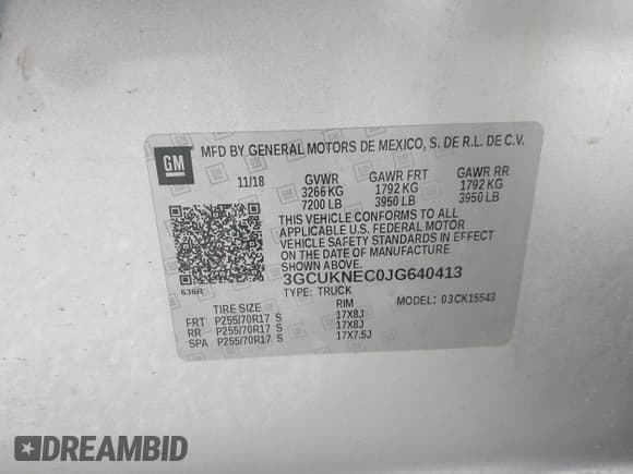 ✅ 2018 Chevrolet Silverado 1500 Work Truck • VIN: 3GCUKNEC0JG640413 • Lot: 43582205. Wystawiony na IAAI z przebiegiem 65 365 mil. Bezpłatny archiwum sprzedaży aukcyjnych z USA i szczegółowy raport historii pojazdu na DreamBid. Zdjęcie 9.