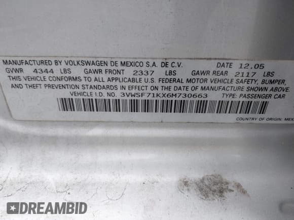 ✅ 2006 Volkswagen Jetta 2.5L • VIN: 3VWSF71KX6M730663 • Лот: 42944562. Опубликован ранее на IAAI с пробегом 150 255 миль. Бесплатный доступ к архиву аукционных продаж из США и подробный отчёт об истории автомобиля на DreamBid. Изображение 9.