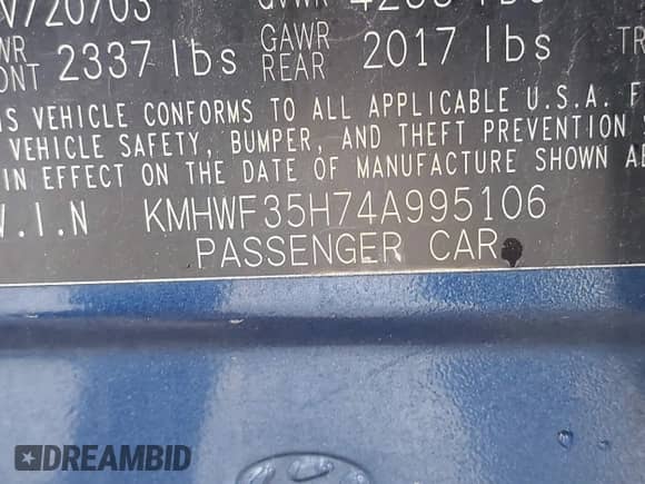 2004 Hyundai Sonata GLS z VIN KMHWF35H74A995106, wystawiony jako IAAI lot #41478439 z przebiegiem 212 914 mil mil oraz . Historia ofert i sprzedaży dostępna na DreamBid. Obrazek 9.