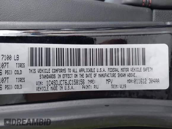 2018 Dodge Durango R/T with VIN 1C4SDJCT6JC158156, listed as a IAAI auction lot 43168189 with 89,000 mi miles and . Bid and sale history available at DreamBid. Image 9.