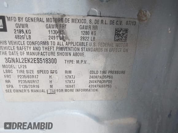 ✅ 2014 Chevrolet Captiva Sport LS • VIN: 3GNAL2EK2ES518300 • Lot: 41929052. Wystawiony na IAAI z przebiegiem 110 680 mil. Bezpłatny archiwum sprzedaży aukcyjnych z USA i szczegółowy raport historii pojazdu na DreamBid. Zdjęcie 9.