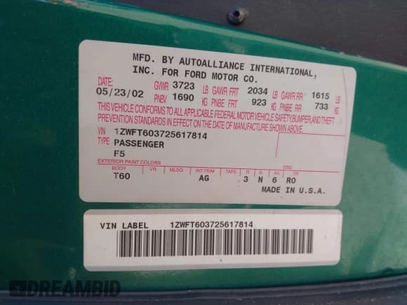 ✅ 2002 Mercury Cougar • VIN: 1ZWFT603725617814 • Lot: 42354235. Wystawiony na IAAI z przebiegiem 236 231 mil. Bezpłatny archiwum sprzedaży aukcyjnych z USA i szczegółowy raport historii pojazdu na DreamBid. Zdjęcie 9.