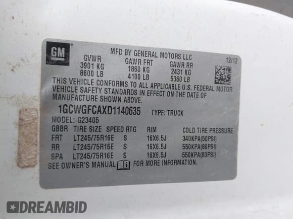 ✅ 2013 Chevrolet Express Cargo • VIN: 1GCWGFCAXD1140635 • Lot: 43410975. Listed on IAAI with 185,343 mi. Free auction sales archive from the USA and detailed vehicle history report at DreamBid. Image 9.