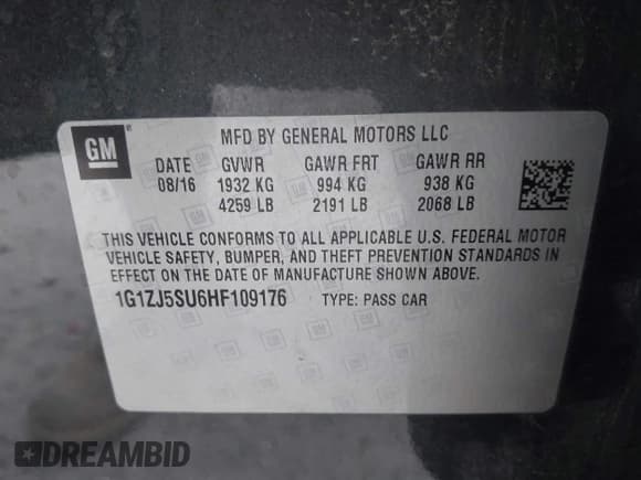 ✅ 2017 Chevrolet Malibu Hybrid • VIN: 1G1ZJ5SU6HF109176 • Lot: 43589819. Wystawiony na IAAI z przebiegiem 165 365 mil. Bezpłatny archiwum sprzedaży aukcyjnych z USA i szczegółowy raport historii pojazdu na DreamBid. Zdjęcie 9.