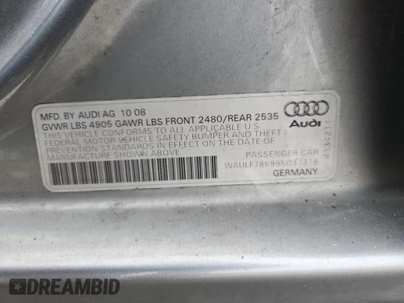 ✅ 2009 Audi A4 Premium • VIN: WAULF78K99N031318 • Лот: 81020435. Опубликован ранее на Copart с пробегом 177 649 миль. Бесплатный доступ к архиву аукционных продаж из США и подробный отчёт об истории автомобиля на DreamBid. Изображение 12.