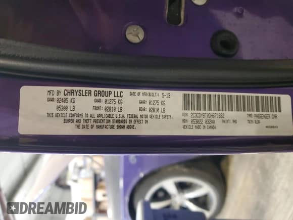 2013 Dodge Challenger R/T с VIN 2C3CDYBT0DH671682, выставлен на аукционе Copart как лот 68618595 с пробегом 94 216 миль миль и Списание • Salvage title. История ставок и продаж доступна на DreamBid. Изображение 12.