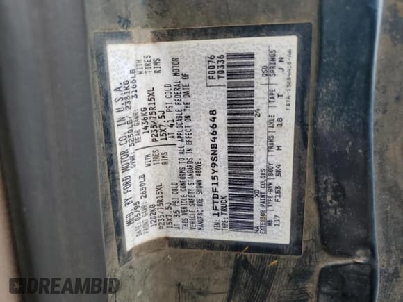 ✅ 1995 Ford F-150 • VIN: 1FTDF15Y9SNB46648 • Lot: 90063185. Listed on Copart with Not provided. Free auction sales archive from the USA and detailed vehicle history report at DreamBid. Image 12.