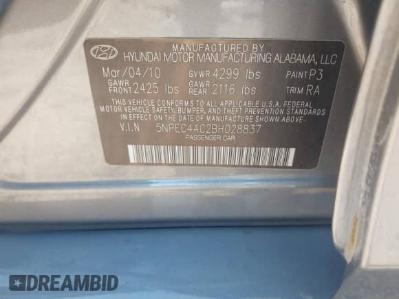 2011 Hyundai Sonata Limited z VIN 5NPEC4AC2BH028837, wystawiony jako IAAI lot #43265965 z przebiegiem 104 452 mil mil oraz . Historia ofert i sprzedaży dostępna na DreamBid. Obrazek 9.