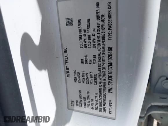 ✅ 2021 Tesla Model 3 Performance • VIN: 5YJ3E1EC7MF020468 • Lot: 42798079. Wystawiony na IAAI z przebiegiem Nie podano. Bezpłatny archiwum sprzedaży aukcyjnych z USA i szczegółowy raport historii pojazdu na DreamBid. Zdjęcie 9.
