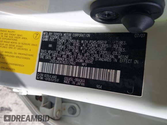 ✅ 2008 Toyota Highlander Limited • VIN: JTEES42A782012963 • Лот: 42352024. Опубликован ранее на IAAI с пробегом 162 963 миль. Бесплатный доступ к архиву аукционных продаж из США и подробный отчёт об истории автомобиля на DreamBid. Изображение 8.