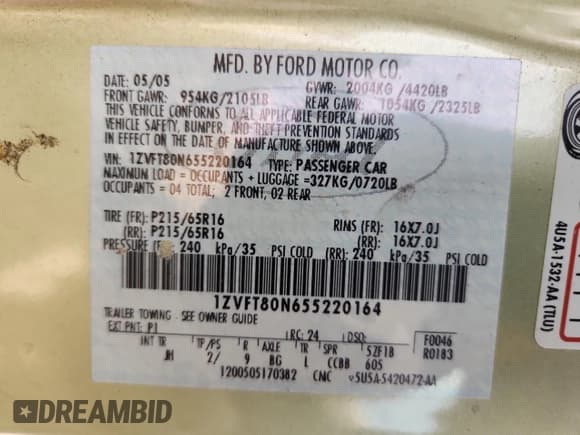 ✅ 2005 Ford Mustang Deluxe • VIN: 1ZVFT80N655220164 • Лот: 92504475. Опубликован ранее на Copart с пробегом 128 294 миль. Бесплатный доступ к архиву аукционных продаж из США и подробный отчёт об истории автомобиля на DreamBid. Изображение 12.