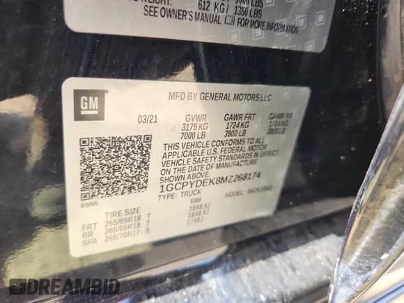 2021 Chevrolet Silverado 1500 LT z VIN 1GCPYDEK8MZ268174, wystawiony jako Copart lot #70090365 z przebiegiem 96 868 mil mil oraz Czysty tytuł • Clean title. Historia ofert i sprzedaży dostępna na DreamBid. Obrazek 12.