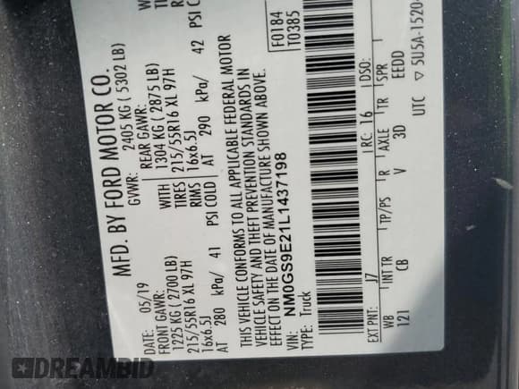 ✅ 2020 Ford Transit Connect XL • VIN: NM0GS9E21L1437198 • Lot: 63216005. Wystawiony na Copart z przebiegiem 96 101 mil. Bezpłatny archiwum sprzedaży aukcyjnych z USA i szczegółowy raport historii pojazdu na DreamBid. Zdjęcie 13.