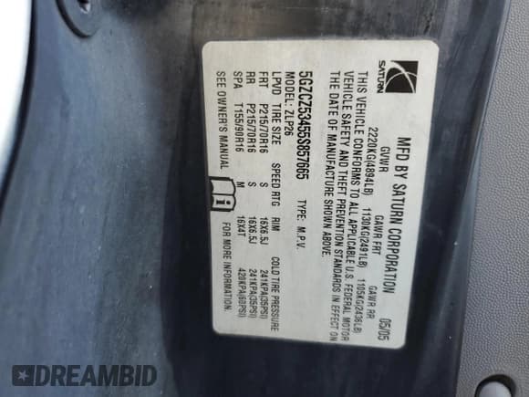 ✅ 2005 Saturn VUE • VIN: 5GZCZ53455S857665 • Lot: 89303695. Wystawiony na Copart z przebiegiem 179 075 mil. Bezpłatny archiwum sprzedaży aukcyjnych z USA i szczegółowy raport historii pojazdu na DreamBid. Zdjęcie 13.