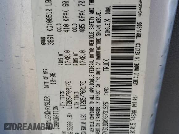 2007 Dodge 1500 SLT z VIN 3D7KS19D07G731926, wystawiony jako Copart lot #72220424 z przebiegiem 208 968 mil mil oraz Szkoda całkowita • Salvage title. Historia ofert i sprzedaży dostępna na DreamBid. Obrazek 13.