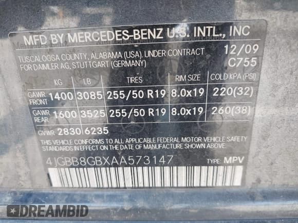 ✅ 2010 Mercedes-Benz M 350 • VIN: 4JGBB8GBXAA573147 • Lot: 42923203. Listed on IAAI with 179,727 mi. Free auction sales archive from the USA and detailed vehicle history report at DreamBid. Image 9.