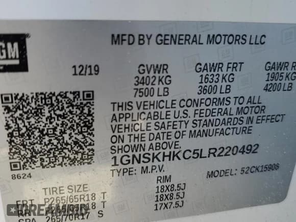 ✅ 2020 Chevrolet Suburban LT • VIN: 1GNSKHKC5LR220492 • Lot: 70640974. Wystawiony na Copart z przebiegiem 99 594 mil. Bezpłatny archiwum sprzedaży aukcyjnych z USA i szczegółowy raport historii pojazdu na DreamBid. Zdjęcie 13.