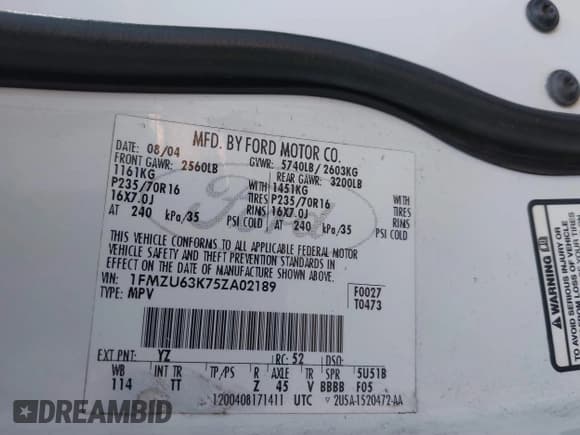 ✅ 2005 Ford Explorer XLT • VIN: 1FMZU63K75ZA02189 • Lot: 41390591. Wystawiony na IAAI z przebiegiem 225 627 mil. Bezpłatny archiwum sprzedaży aukcyjnych z USA i szczegółowy raport historii pojazdu na DreamBid. Zdjęcie 9.