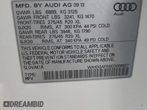 ✅ 2014 Audi Q7 S line Prestige • VIN: WA1DGAFE6ED006627 • Лот: 58671895. Опубликован ранее на Copart с пробегом 128 233 миль. Бесплатный доступ к архиву аукционных продаж из США и подробный отчёт об истории автомобиля на DreamBid. Изображение 13.