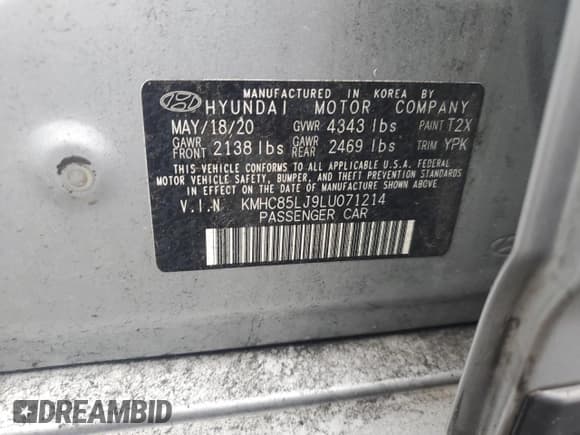 ✅ 2020 Hyundai Ioniq Limited • VIN: KMHC85LJ9LU071214 • Lot: 85557795. Listed on Copart with 74,144 mi. Free auction sales archive from the USA and detailed vehicle history report at DreamBid. Image 12.