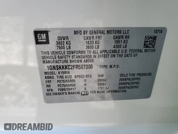 2015 Chevrolet Suburban LTZ z VIN 1GNSKKKC2FR507306, wystawiony jako Copart lot #65394694 z przebiegiem 45 756 mil mil oraz Czysty tytuł • Clean title. Historia ofert i sprzedaży dostępna na DreamBid. Obrazek 13.