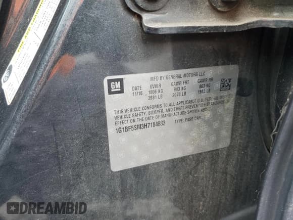 ✅ 2017 Chevrolet Cruze Premier • VIN: 1G1BF5SM3H7184883 • Lot: 89847285. Listed on Copart with 136,018 mi. Free auction sales archive from the USA and detailed vehicle history report at DreamBid. Image 12.