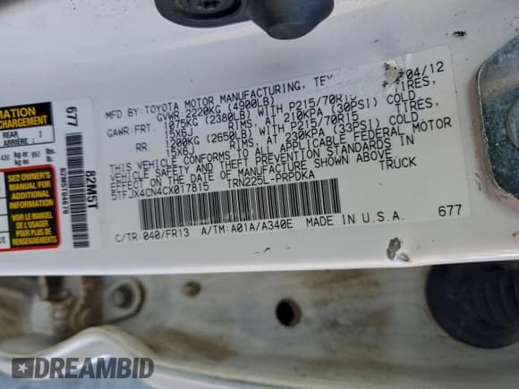 ✅ 2012 Toyota Tacoma • VIN: 5TFJX4CN4CX017815 • Лот: 95142635. Опубликован ранее на Copart с пробегом 103 640 миль. Бесплатный доступ к архиву аукционных продаж из США и подробный отчёт об истории автомобиля на DreamBid. Изображение 12.