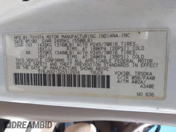 ✅ 2002 Toyota Tundra • VIN: 5TBJN32132S312934 • Lot: 41829727. Listed on IAAI with 139,312 mi. Free auction sales archive from the USA and detailed vehicle history report at DreamBid. Image 9.