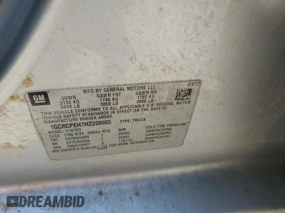 ✅ 2017 Chevrolet Silverado 1500 Custom • VIN: 1GCRCPEH7HZ208955 • Lot: 63666875. Wystawiony na Copart z przebiegiem 151 758 mil. Bezpłatny archiwum sprzedaży aukcyjnych z USA i szczegółowy raport historii pojazdu na DreamBid. Zdjęcie 12.